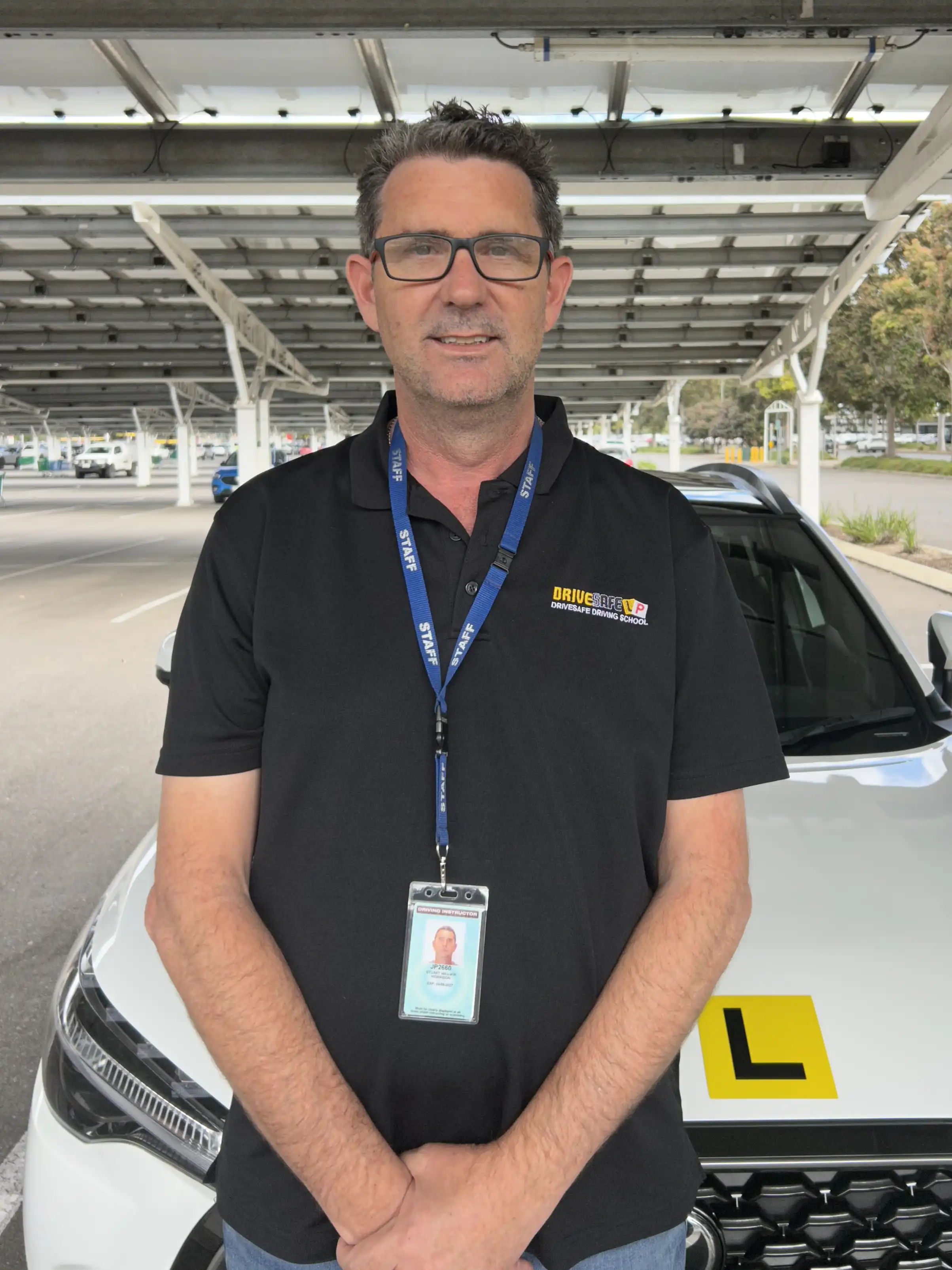 Stuart with the DriveSafe car, a dual-control automatic with a 5-star ANCAP rating.